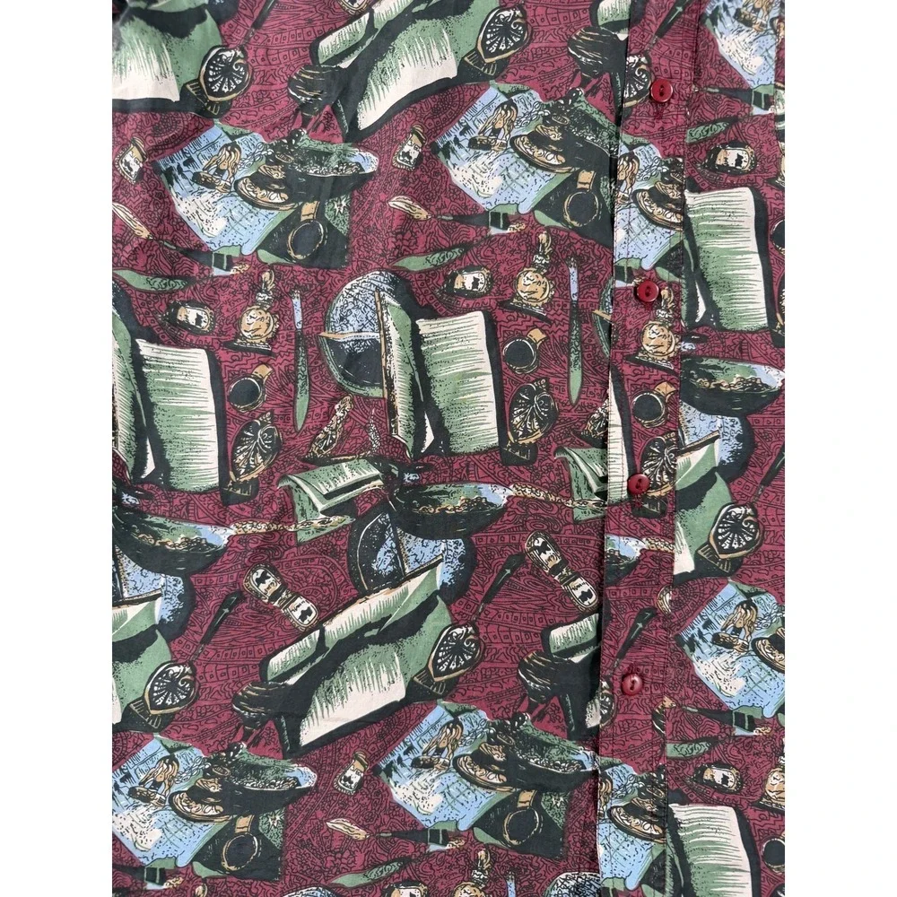 Vintage Bensi Hawaiian Shirt Mens XL Red Silk Button Up Camp Short Sleeve AOP - Picture 5 of 9